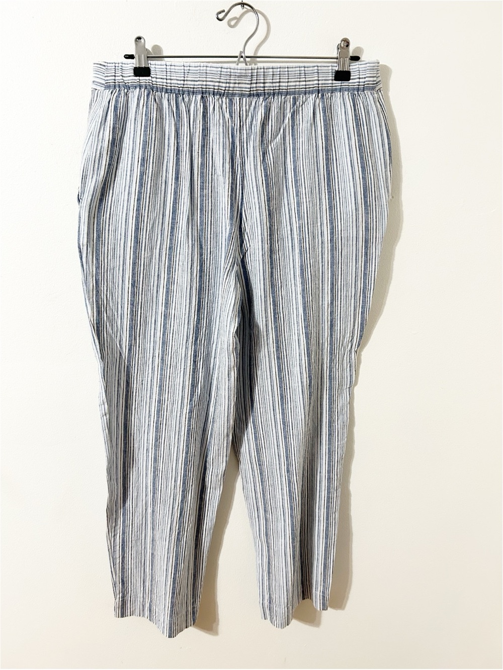 Chico’s Linen Blend Blue White Striped Wide Leg Crop Pants Size 1.5 - Picture 4 of 12